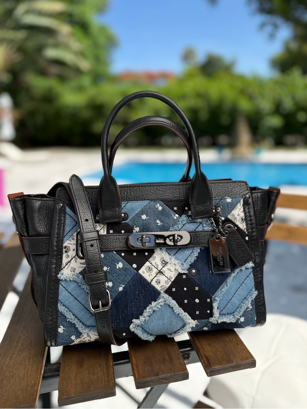 Coach Swagger 27 Canyon Quilt Denim Patchwork & Leather Satchel 38075